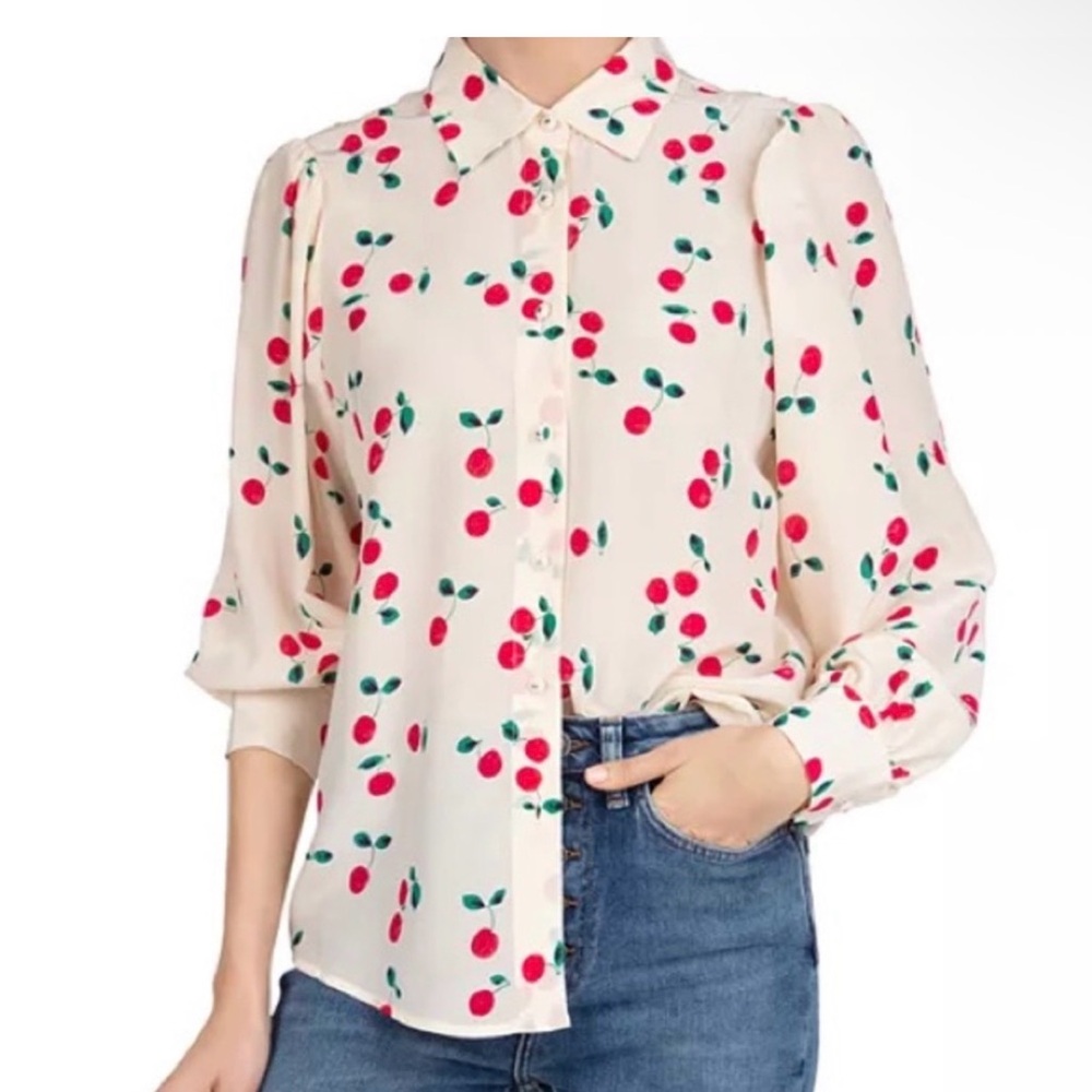 The Kooples Naive Silk Cherry-Printed Blouse large NWT